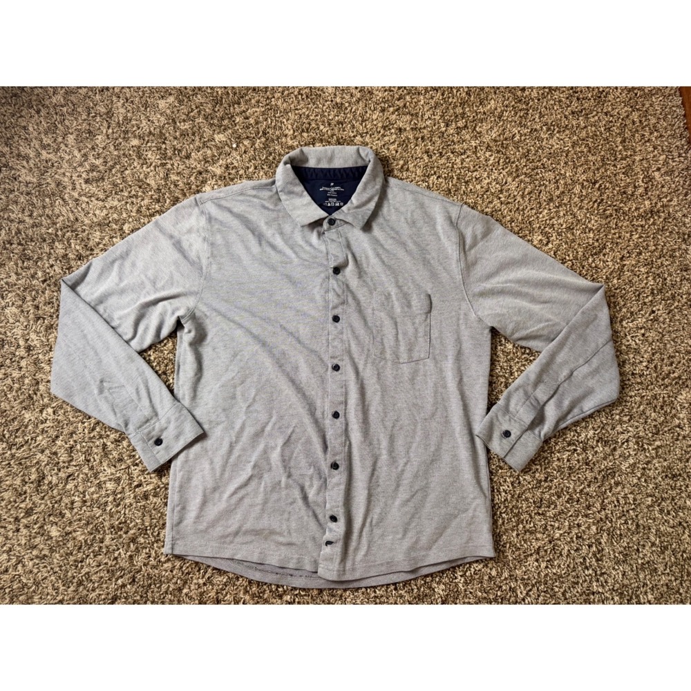 Fabletics Mens Gray Long Sleeve Button Down Shirt Large Cotton Blend Pique Knit